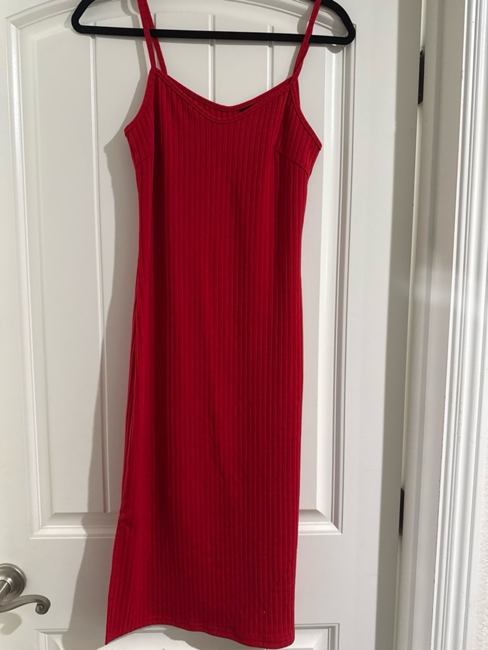 Red Ribbed Slip Dress - Womens